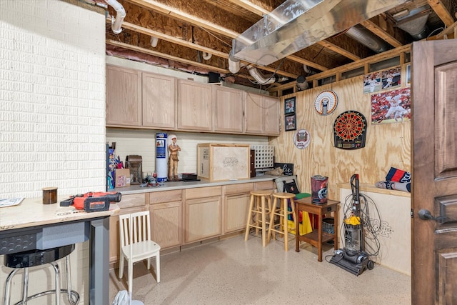 interior space featuring light brown cabinetry