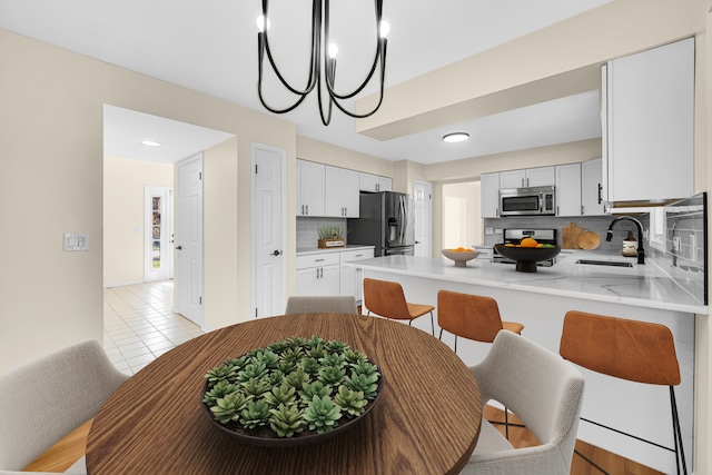 kitchen featuring sink, appliances with stainless steel finishes, white cabinetry, and tasteful backsplash