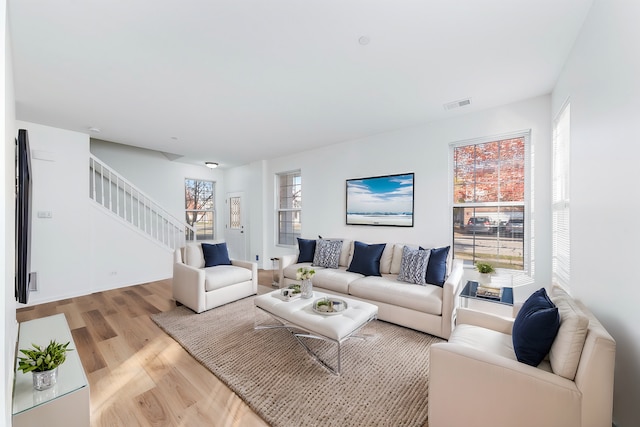 living room featuring light hardwood / wood-style floors