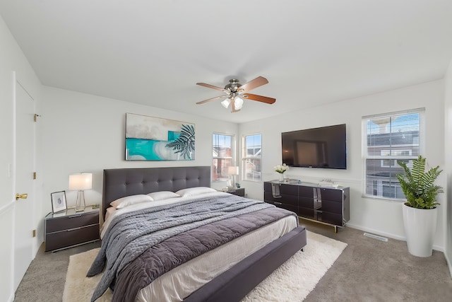 bedroom with carpet floors and ceiling fan