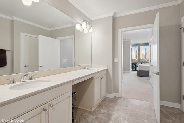 bathroom featuring vanity and ornamental molding