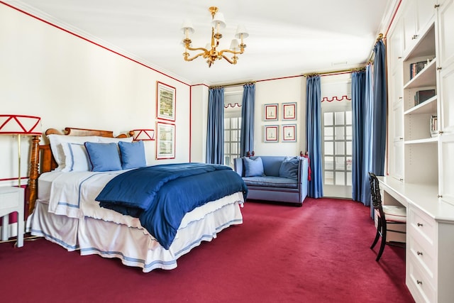 1320 N State Pkwy Unit 14-15Cd, Chicago, IL 60610 - bedroom with a chandelier, dark colored carpet, crown molding, and a desk