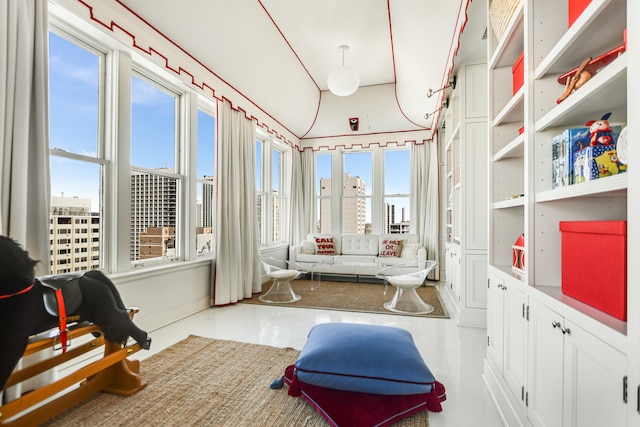 interior space featuring lofted ceiling