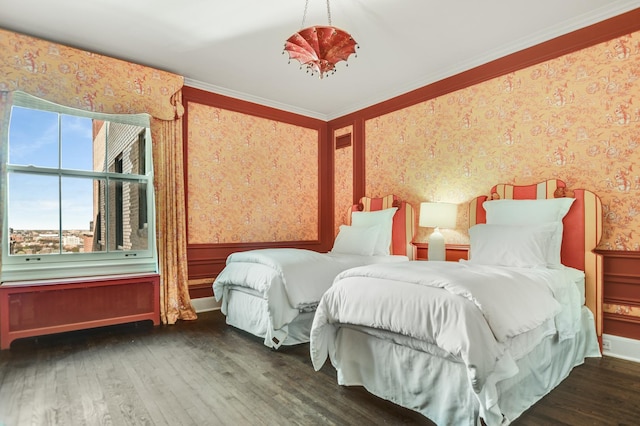1320 N State Pkwy Unit 14-15Cd, Chicago, IL 60610 - bedroom with wallpapered walls, wood finished floors, crown molding, and a wainscoted wall