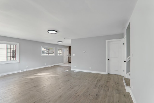 unfurnished living room with light hardwood / wood-style flooring