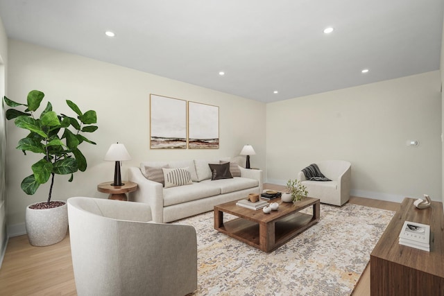 living room with light hardwood / wood-style floors