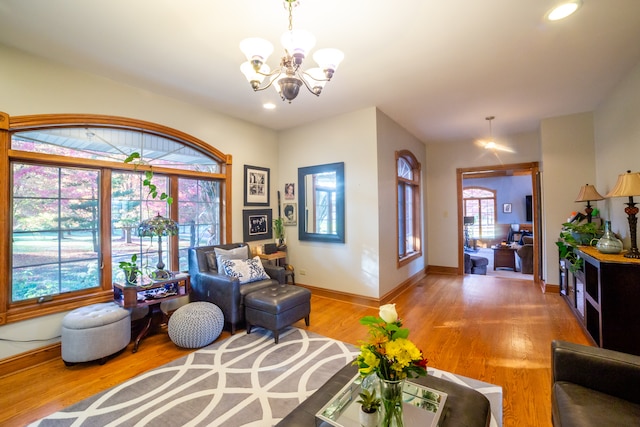 living area featuring hardwood / wood-style flooring and a wealth of natural light