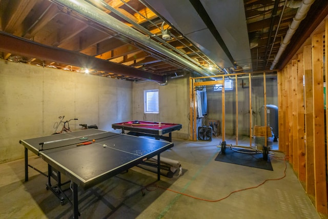 recreation room with pool table and concrete floors