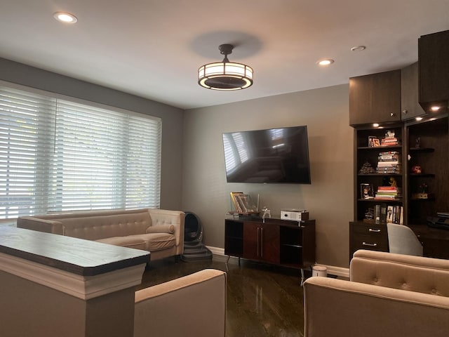 1334 S Wabash Ave Unit B, Chicago, IL 60605 - living area with dark wood finished floors, baseboards, and recessed lighting