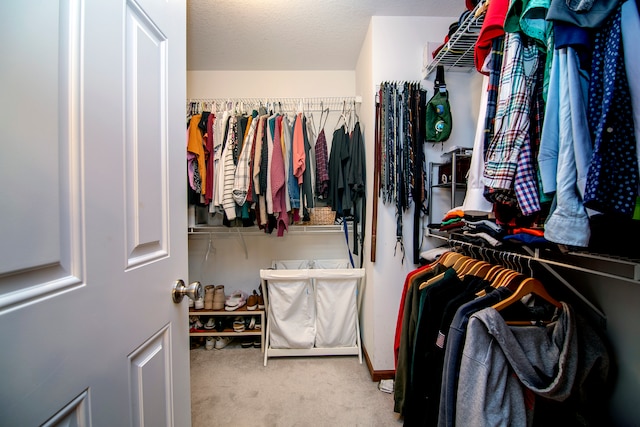 walk in closet with carpet flooring