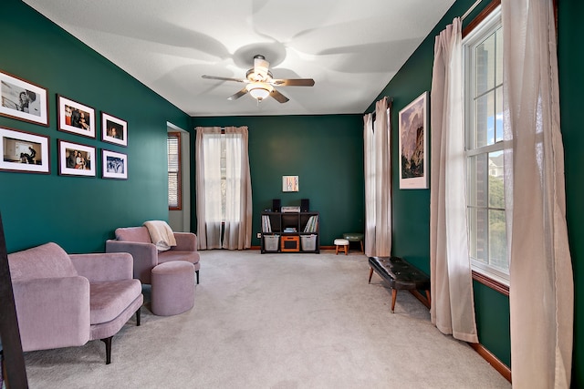 sitting room featuring a wealth of natural light and carpet floors