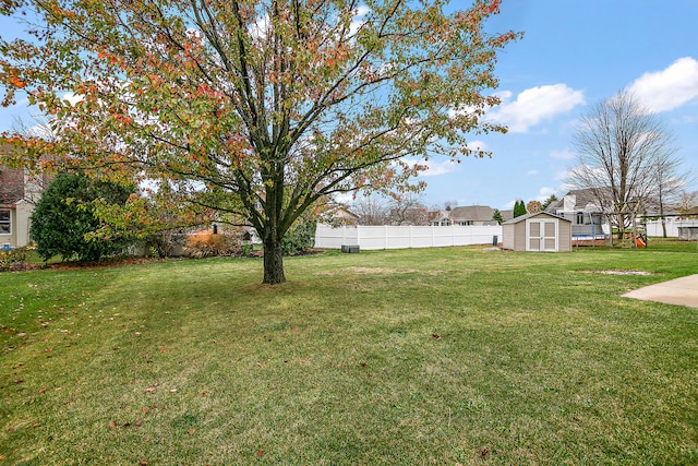 view of yard with a shed