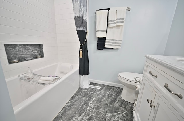 full bathroom featuring vanity, toilet, and shower / bath combo