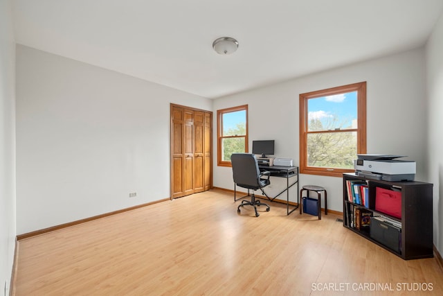 home office featuring light hardwood / wood-style flooring