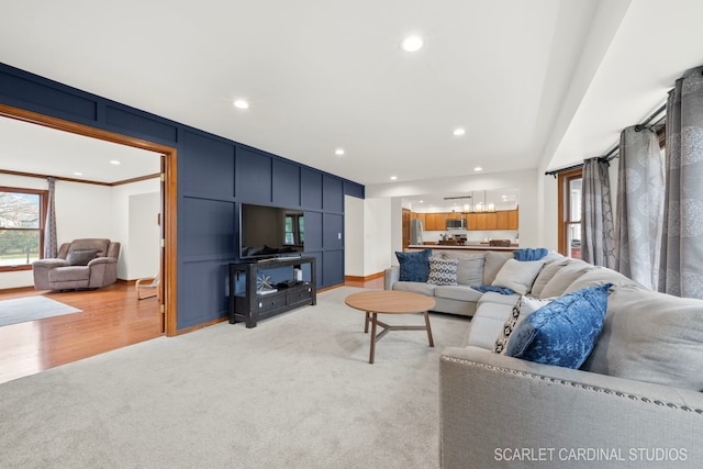 living room featuring light wood-type flooring