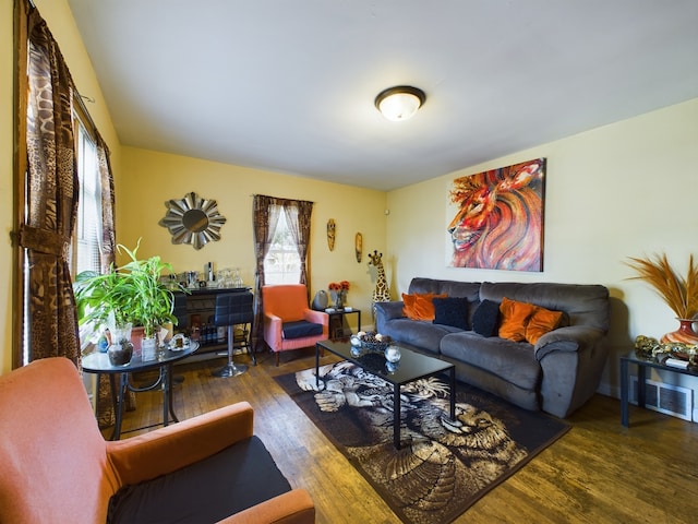 living room featuring dark hardwood / wood-style floors