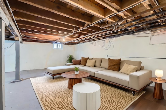 basement featuring hardwood / wood-style flooring