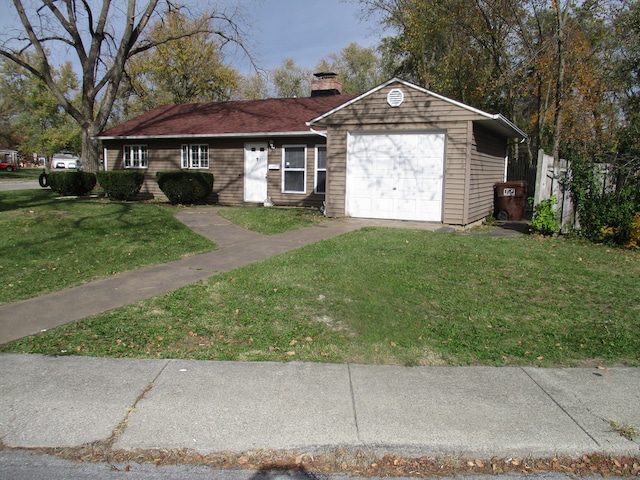 single story home with a garage and a front yard