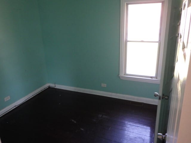 empty room with dark hardwood / wood-style flooring and plenty of natural light