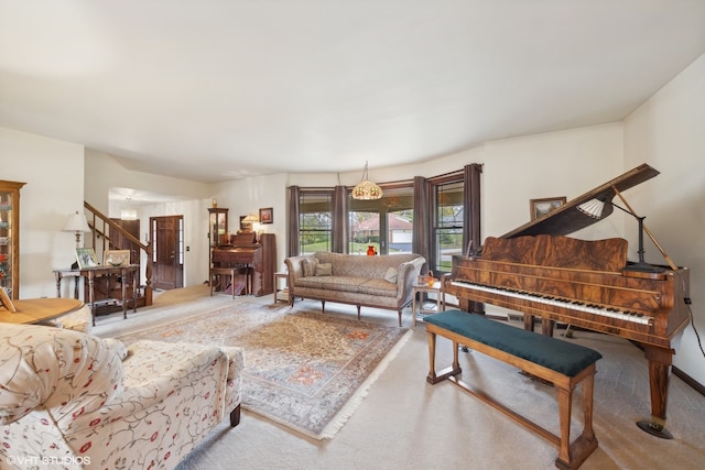 living room featuring light colored carpet