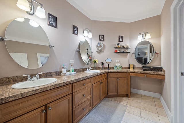 bathroom with vanity and tile patterned flooring