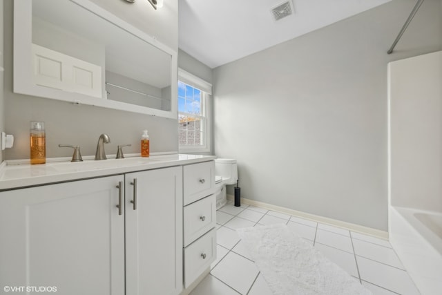 full bathroom featuring vanity, shower / bathing tub combination, toilet, and tile patterned floors