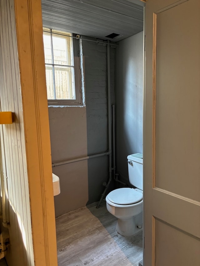 bathroom with toilet and wood-type flooring