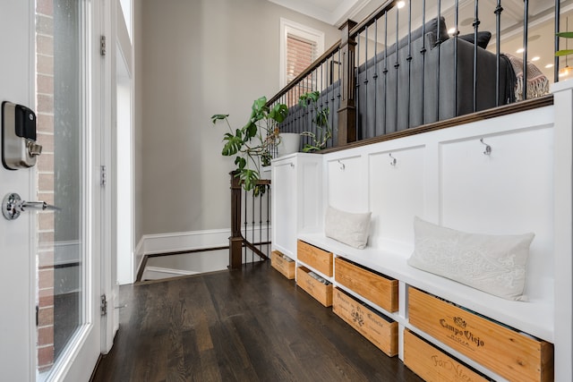 mudroom with dark wood-type flooring