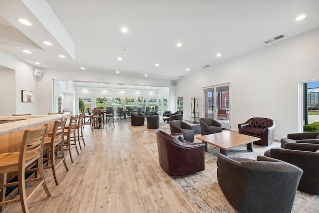 living room featuring light wood-type flooring