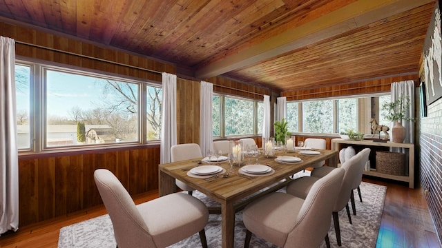 sunroom with wood ceiling and beamed ceiling