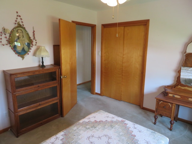 bedroom with light colored carpet