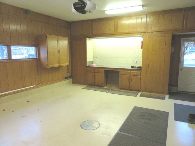 kitchen with wooden walls