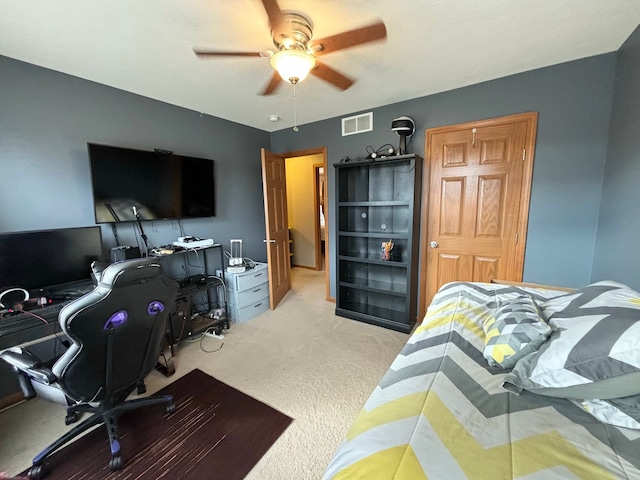 bedroom with carpet and ceiling fan