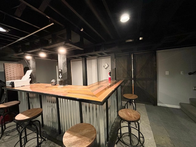 bar with butcher block countertops