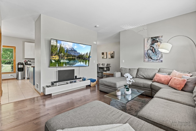 living room with light wood-type flooring