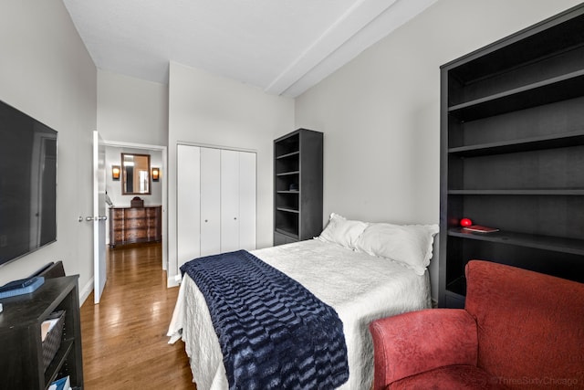 bedroom with a closet and wood-type flooring