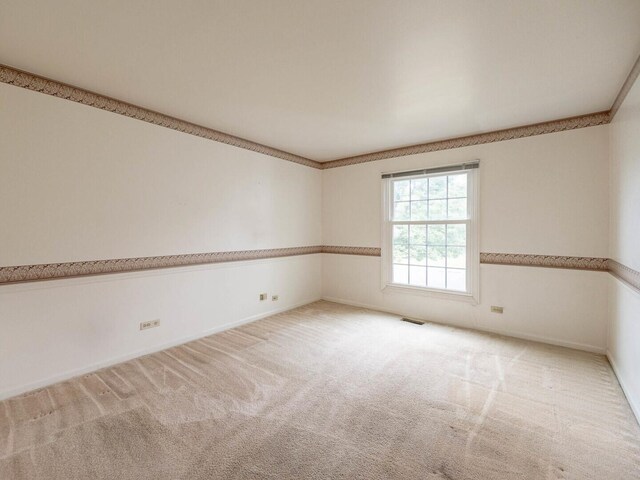 empty room with ornamental molding and carpet floors