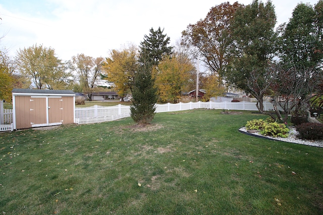 view of yard featuring a storage unit