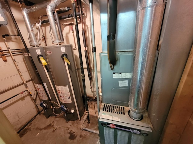 utilities featuring heating unit and gas water heater