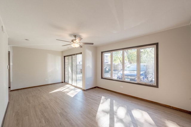 unfurnished room with light hardwood / wood-style flooring and ceiling fan