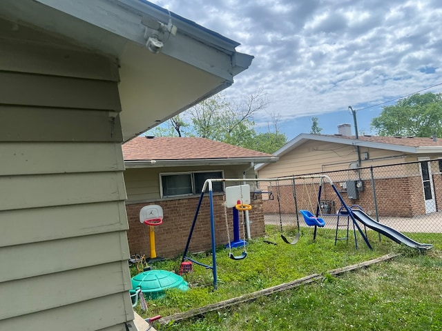 view of playground featuring a yard