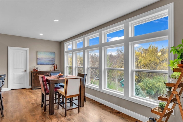 dining space featuring light wood-type flooring