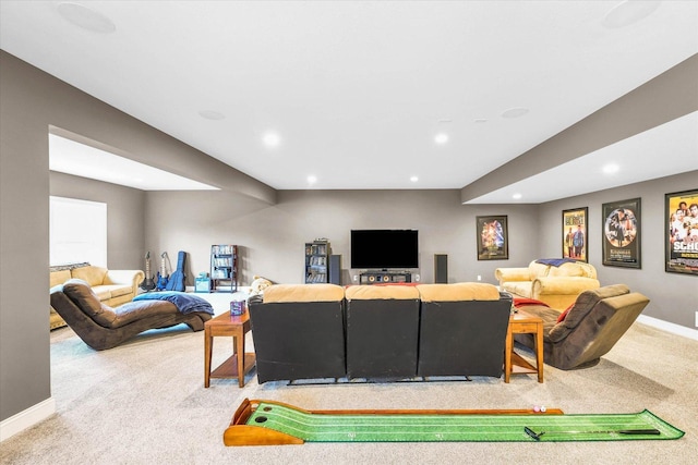 living room with light colored carpet