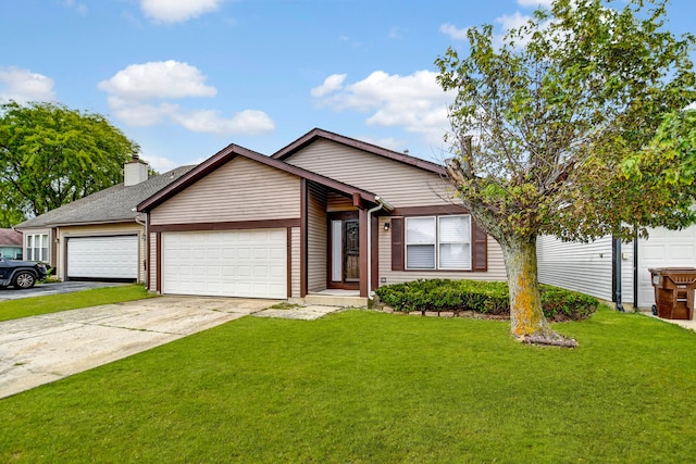 ranch-style home with a front yard and a garage