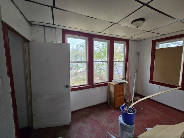 misc room with plenty of natural light, a paneled ceiling, and hardwood / wood-style flooring