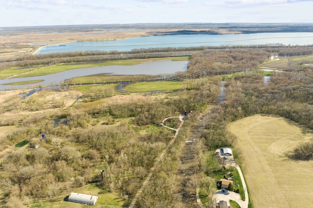 bird's eye view with a water view and a rural view