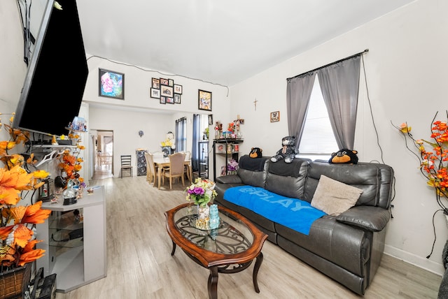 living room with light hardwood / wood-style flooring