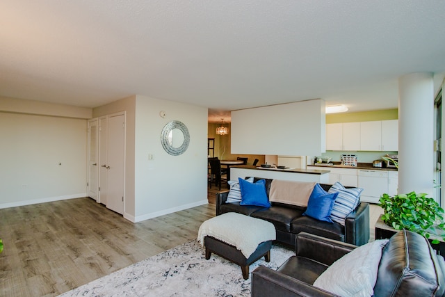 living room with light hardwood / wood-style floors