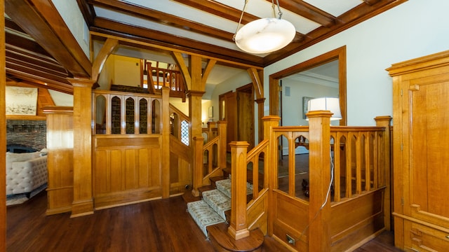 interior space featuring hardwood / wood-style flooring and ornamental molding