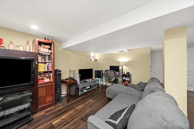 living room with dark wood-type flooring